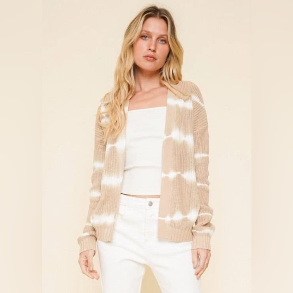Hem & Thread Tie Dye Open Front Shaker Knit Cardigan